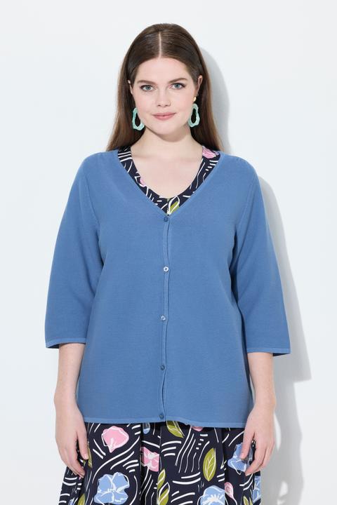 Image du produit Ulla Popken Cardigan à encolure en V et manches 3/4. Coton bio (46, 48)