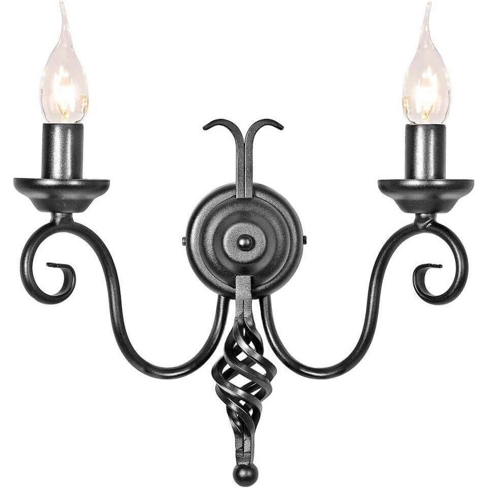 Elstead Lighting, Wandleuchte + Deckenleuchte, Harlech Wandleuchte E14 2-fach Schwarz, Made in UK (E14)