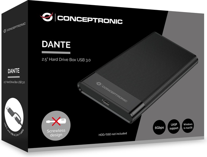 Actual product image Conceptronic HDD enclosure 2.5" SATA I-III HDD/SSD USB-A &-C (2.5")