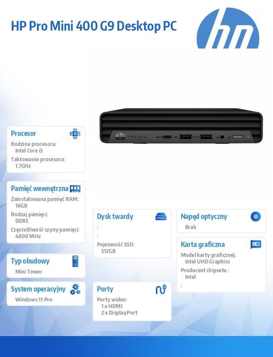 Produktbild HP Pro Mini 400 G9 Desktop PC (512 GB, 16 GB, Intel Core i5-14500T)