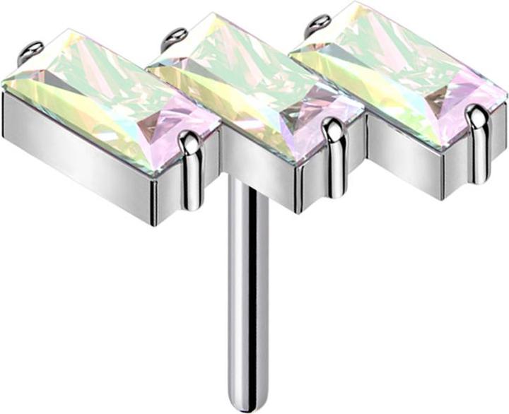 Produktbild Star Piercing Threadless drei rechtecke silber Kristalle multicolor (ohne Messing, Titan)