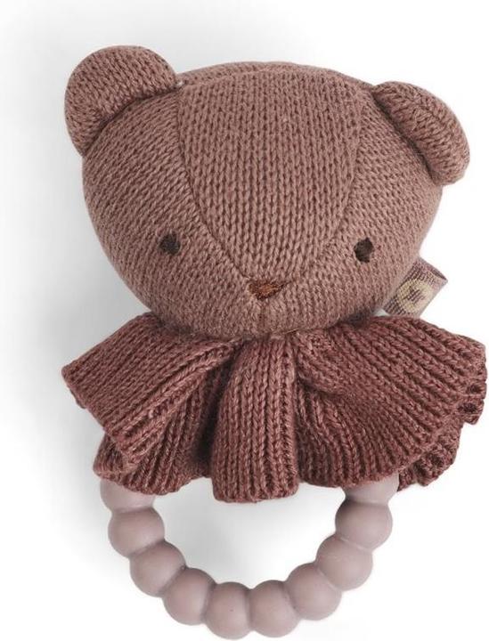 Image du produit Smallstuff - Rattle, bear face on silicone ring, dark rose - (40008-93)