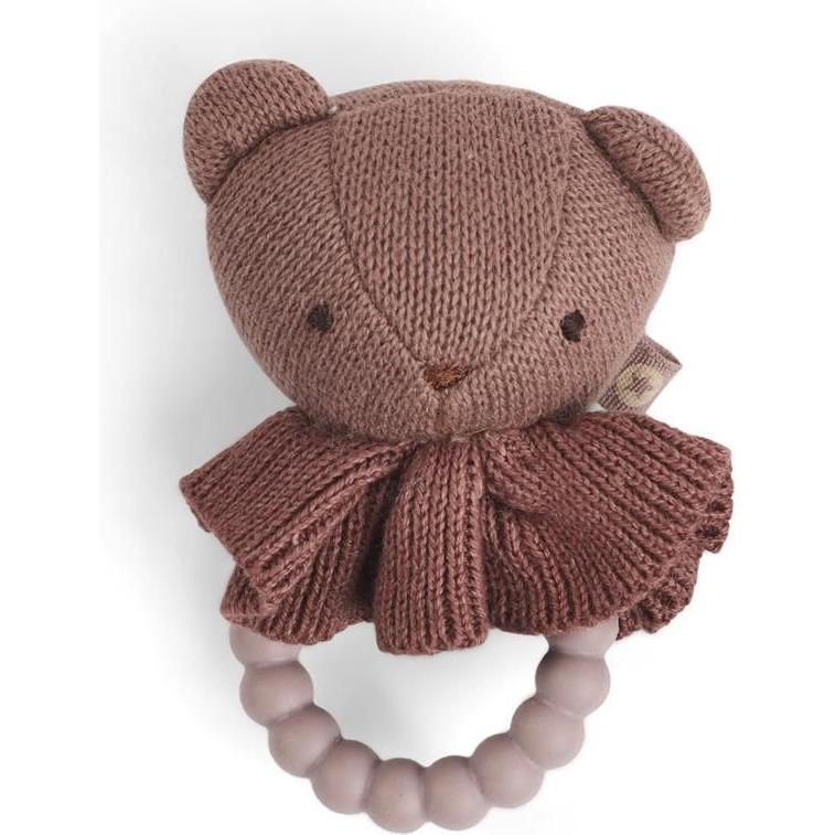 Smallstuff, Babyrassel, - Rattle, bear face on silicone ring, dark rose - (40008-93)
