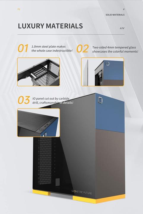 Immagine prodotto Geometric Future Comportamento del Pc mid tower Future M8 in celluloide, con interfaccia verticale, USB 3.1 tipo C (ATX, ATX flessibile, E-ATX, mATX, Mini-ITX)