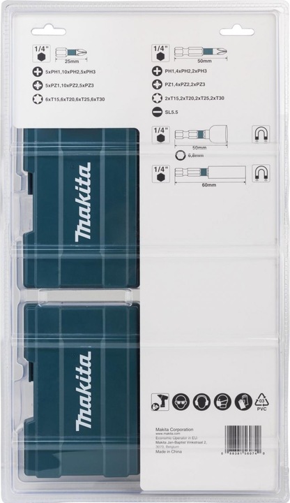 Actual product image Makita Impact Black Bit Set (Cross Phillips PH M2, Cross Phillips PH M3, Cross Pozidriv PZ M2, Cross Pozidriv PZ M3, Hexagon socket TX M20, Hexagon socket TX M30)