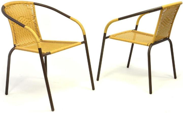 Actual product image VCM 2er Set Bistrostuhl beige Stapelstuhl Balkonstuhl Gartenstuhl Poly-Rattan Stahl