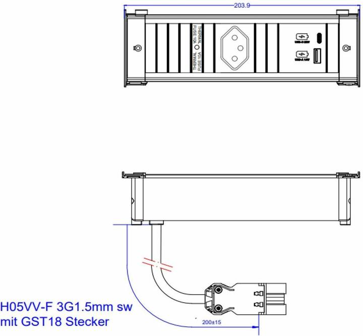 Produktbild Bachmann KAPSA S 1xCH 1xUSB A&C 22W 0,2m GST18 Schweiz (1 x, Typ 13)