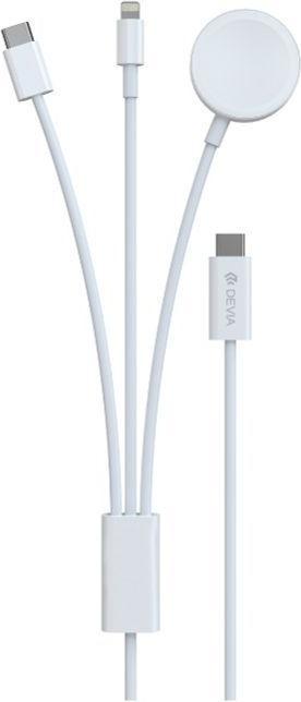 Actual product image Devia cable 3in1 Smart EA520 USB-C - USB-C + Lightning white with inductive magnetic charger for App (1 m, 27 W)