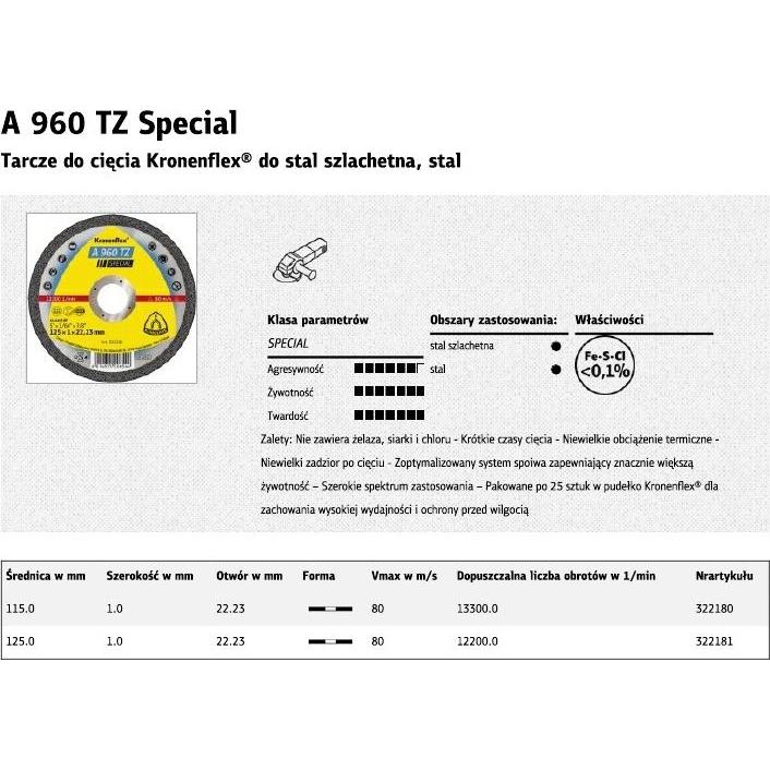Thumbnail - Klingspor, Sägeblatt, Trennscheibe A 960 TZ Special D125x1mm gerade INOX Bohrung 22,23 mm