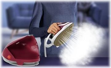Immagine prodotto Tefal GV9220 Stazione di stiratura a vapore Durilium AirGlide Autoclean, con piastra di appoggio Burgundy (2600 W, 540 g/min)