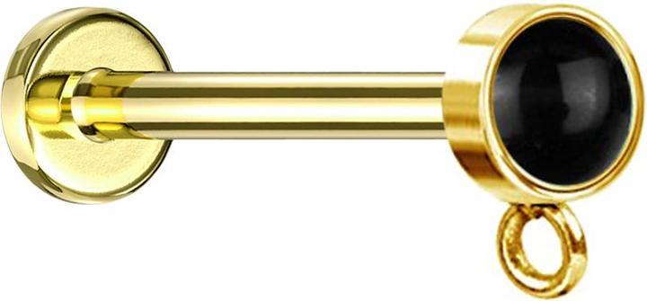 Produktbild Star Piercing Micro Labret Innengewinde vergoldet mit Zylinder schwarzer Onyx Stein Ring für Anhänger (Mineralisch, ohne Messing, Chirurgenstahl 316L)