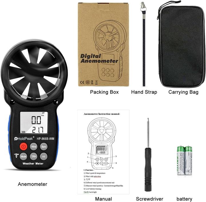 Produktbild Holdpeak Digitales Anemometer für Windgeschwindigkeit & Temperatur