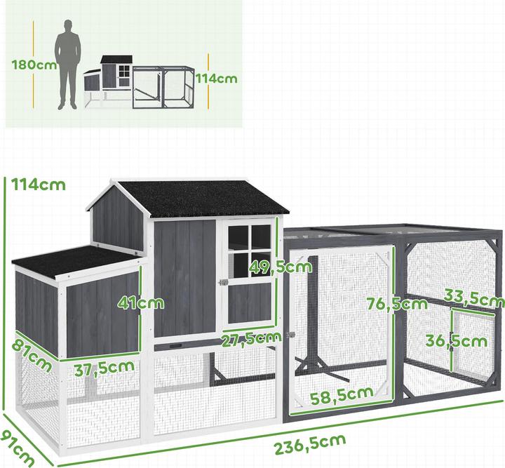 Image du produit PawHut Hühnerstall Tannenholz Grau