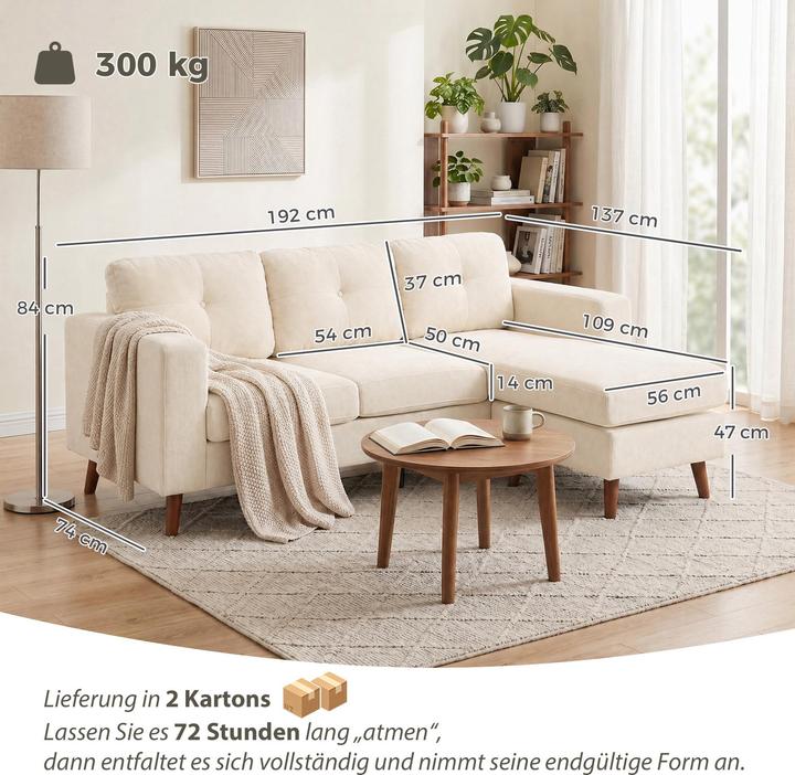 Immagine prodotto Homcom Ecksofa Polyester Cremeweiss (Divano ad angolo)