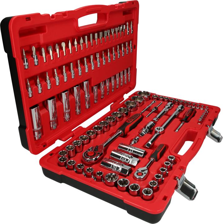 Produktbild KS Tools 1/4" + 1/2" CHROMEplus Steckschlüssel-Satz, 110 Teile, Flank Traction (1/4", 1/2")