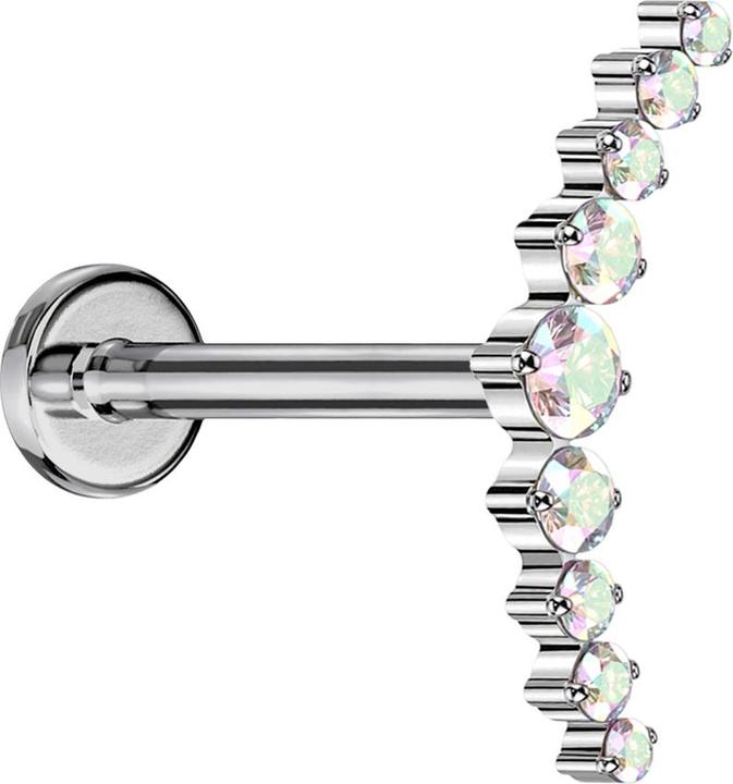 Actual product image Star Piercing Micro labret internal thread silver curved silver nine round crystals multicolour (without brass, Titanium)