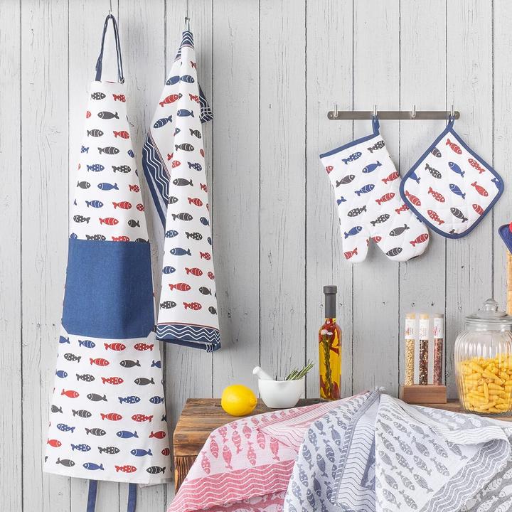 Actual product image Kracht Pack of 3 half-linen tea towels Little Fish (50 x 70 cm)