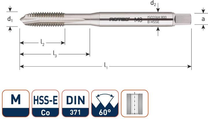 Actual product image Rotec 330.0600 HSS-E 800 Maschinengewindebohrer DL DIN 371B M 6x1,0