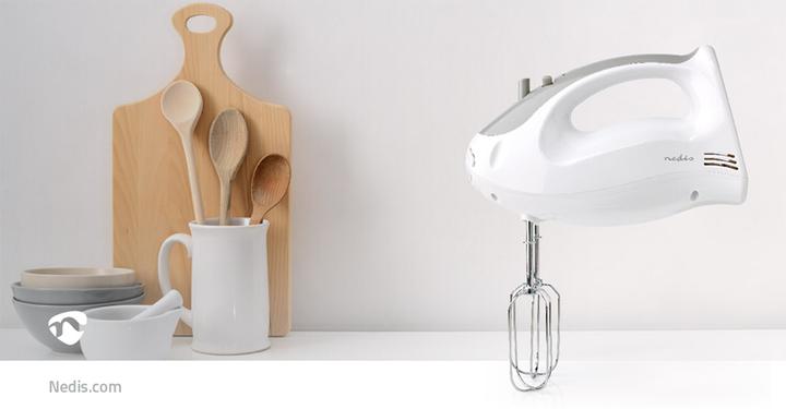 Productafbeelding Nedis Handmixer 200 W 5 snelheden Turbo functie 2 kloppers / 2 deeghaken Grijs/Wit (200 W)