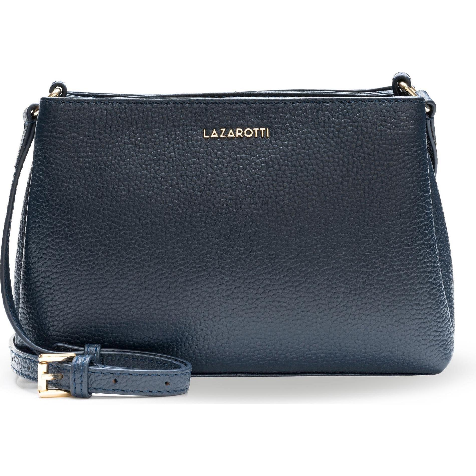 Lazarotti, Handtasche, Bologna Leather Umhängetasche Leder 23 cm, Blau