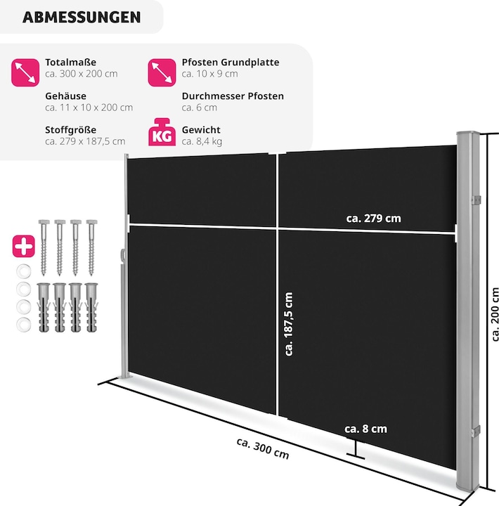 Produktbild tectake Seitenmarkise (3 m)