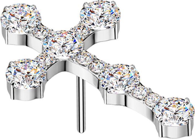 Image du produit Star Piercing Threadless Kreuz gothic silber Kristall silber (sans laiton, Titane)