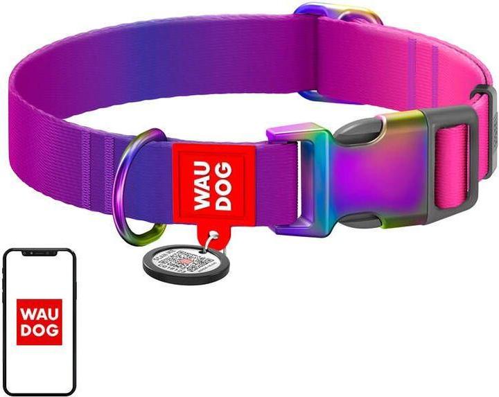 Collar Collare per cani Waudog in nylon sfumato con codice QR, viola, taglia L (L, Cane, Passeggiare)