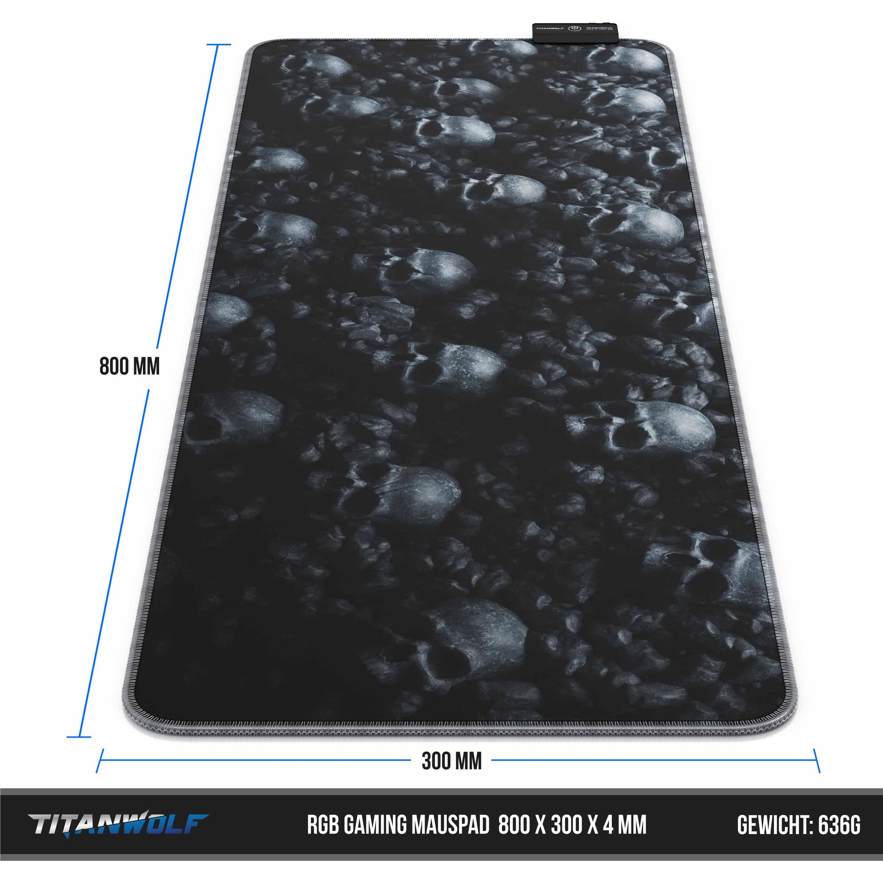 Thumbnail - Titanwolf RGB Gaming Mauspad, Mausmatte XL 800 x 300mm verbessert Präzision & Geschwindigkeit, Skulls, Mausmatte, Schwar...