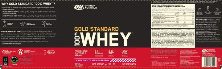 Nährwerte und Zutaten Optimum Nutrition Gold Standard 100% Whey (White Chocolate Raspberry, 1 Stk., 896 g)