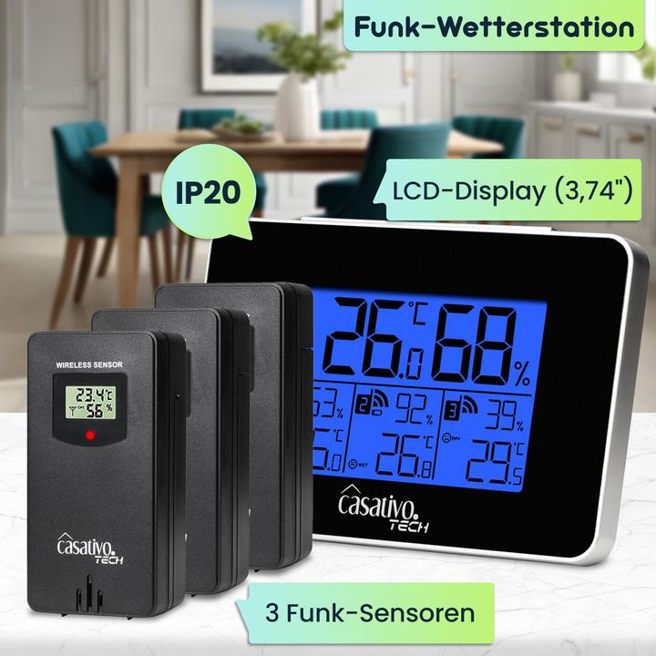 Immagine prodotto Casativo Stazione meteo wireless con 3 sensori wireless, igrometro e display LCD