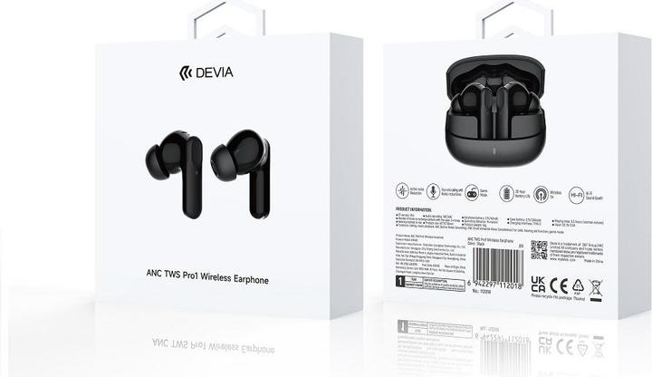 Produktbild Devia Bluetooth-Kopfhörer TWS Pro 1 weiss mit ANC (Aktive Geräuschunterdrückung, 6.50 h, Kabellos)