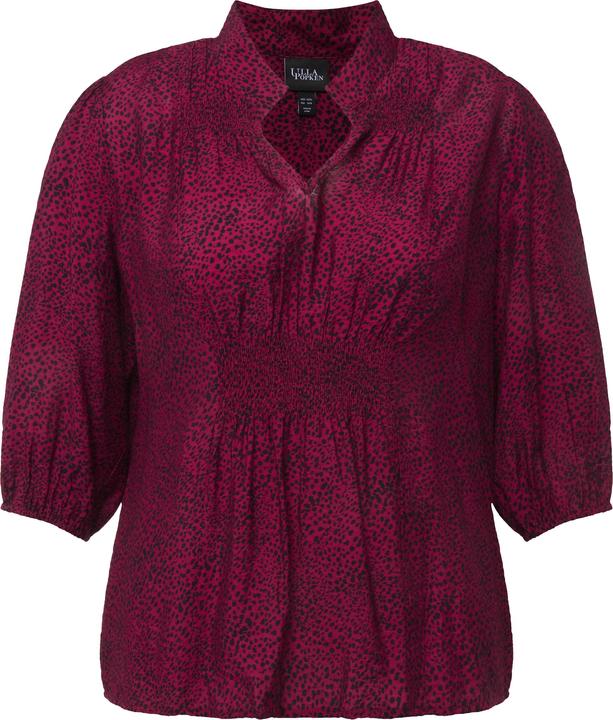 Immagine prodotto Ulla Popken Blusa a puntini con inserto a punto smock, scollo a V e maniche a 3/4 (46, 48)