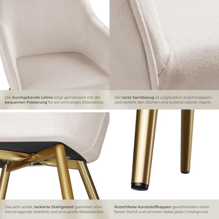 Actual product image tectake Chair Marilyn - with armrests, padded, velvet look, golden steel legs