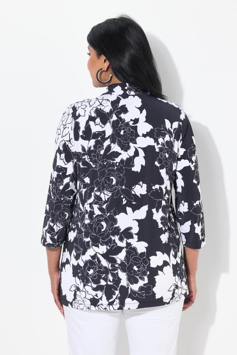 Immagine prodotto Ulla Popken Maglia dal taglio svasato in tessuto fluente a fiori con scollo montante e maniche a 3/4 (50, 52)