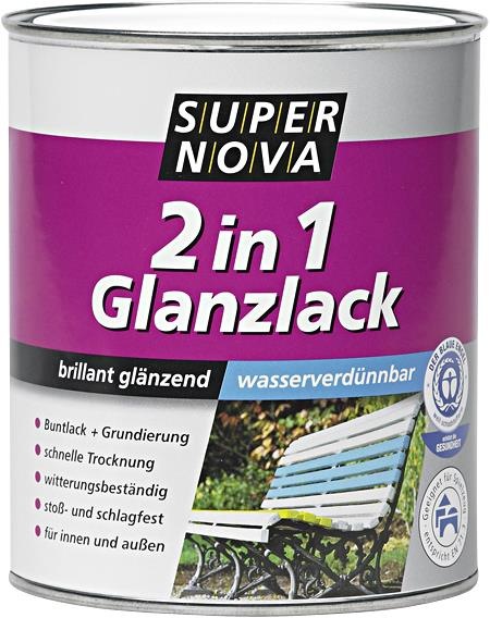 Produktbild Super Nova Acryllack 2 in 1 Glanzlack (Reinweiss, 0.75 l)