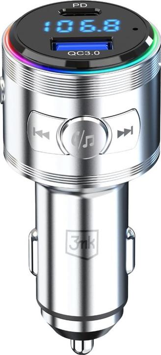 Actual product image 3MK Hyper Car Power Transmitter 48W QC PD PPS USB-C/USB-A with Audio Transmitter Silver