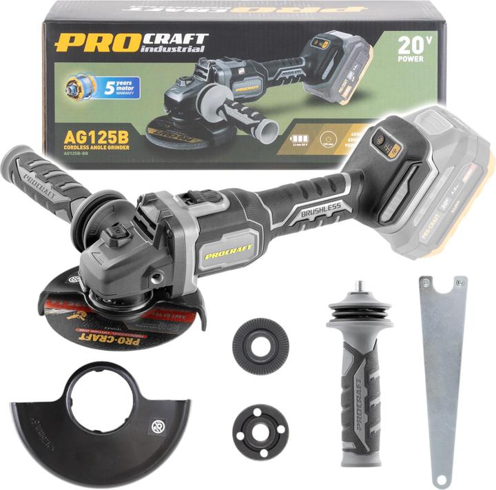 Produktbild Procraft Industrial AG125Bbb Akku Winkelschleifer 20 V 125 mm Brushless Solo - ohne Akku, ohne (125 mm)