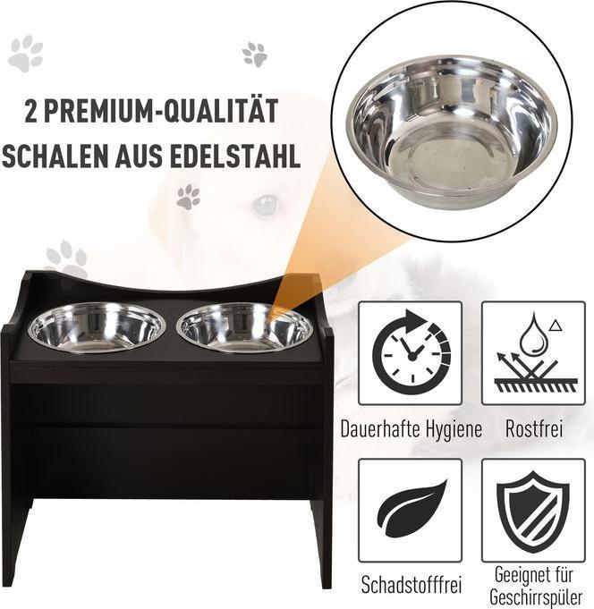 Produktbild Swisshandel24 Höhenverstellbarer Hunde Fressnapf, Futterstation, Edelstahlnapf, Katzenapf, MDF, Edelstahl, Dunkelb (2 l)