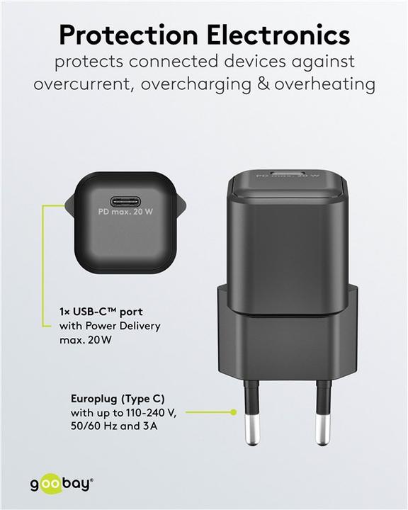 Produktbild Goobay USB-C PD GaN Schnellladegerät Nano 20 W schwarz (20 W, 1 Port)