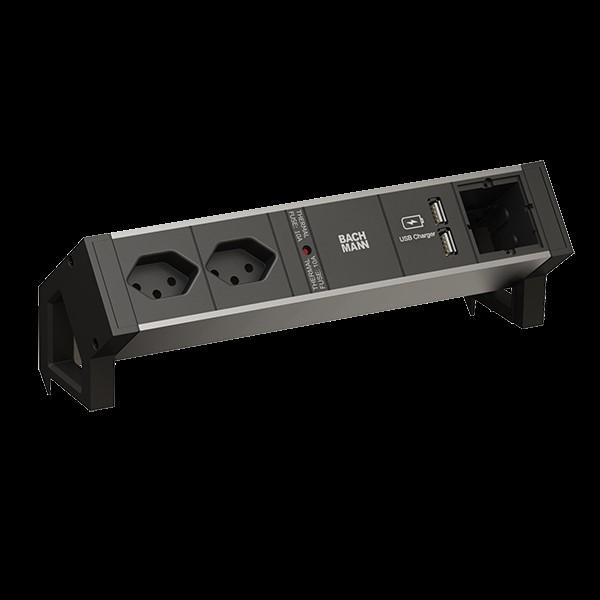 Actual product image Bachmann DESK2 ALU BLACK 2xT13 937.0031xCM 1xUSB (2x)