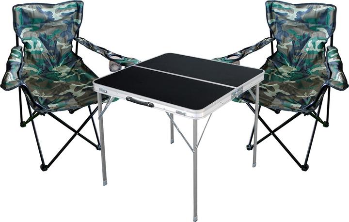 Mojawo 3-teiliges Campingmöbel Set Camouflage Tisch schwarz + Campingstühle
