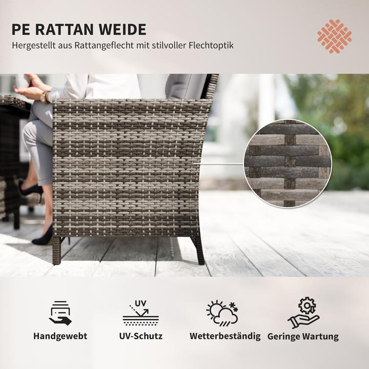 Produktbild Outsunny Sitzgruppe Polyrattan, Metall, Polyester, Sicherheitsglas Grau