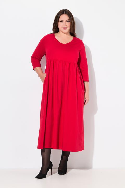 Image du produit Ulla Popken Robe en jersey, couture empire, col V, manches 3/4, poches (50, 52)
