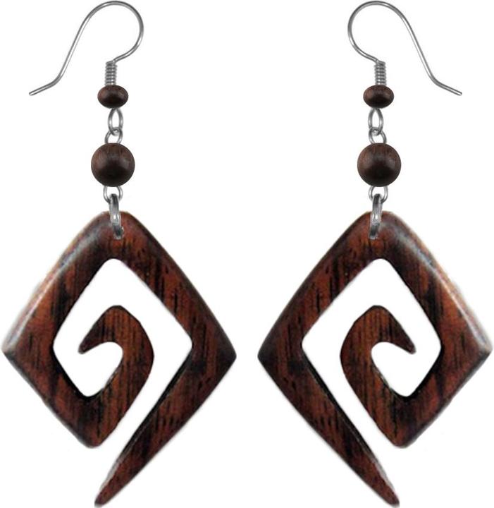 Produktbild Star Piercing Ohrring Spirale Diamant lang aus Sonoholz (ohne Messing, Organisch, Chirurgenstahl 316L)