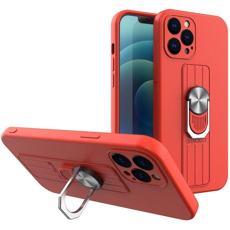 Hurtel Ring Case Silikonhülle mit Fingergrip und Boden für Samsung Galaxy S21 FE rot (Samsung Galaxy S21 FE), Smartphone...
