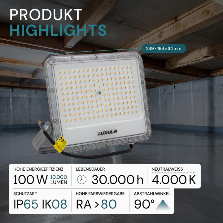 Produktbild Luxula LED-Fluter, EEK: E, 100W, 12000lm, 4000K, IP65, grau (12000 lm, IP65)