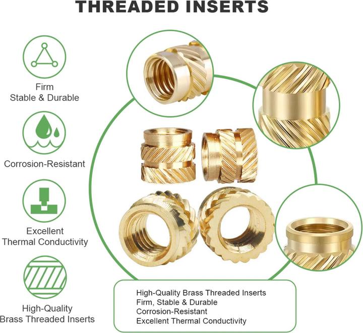 Immagine prodotto Purecrea Gewindeeinsätze M2–M5 Messing Insert 500 Stück für 3D-Druck extra belastbar