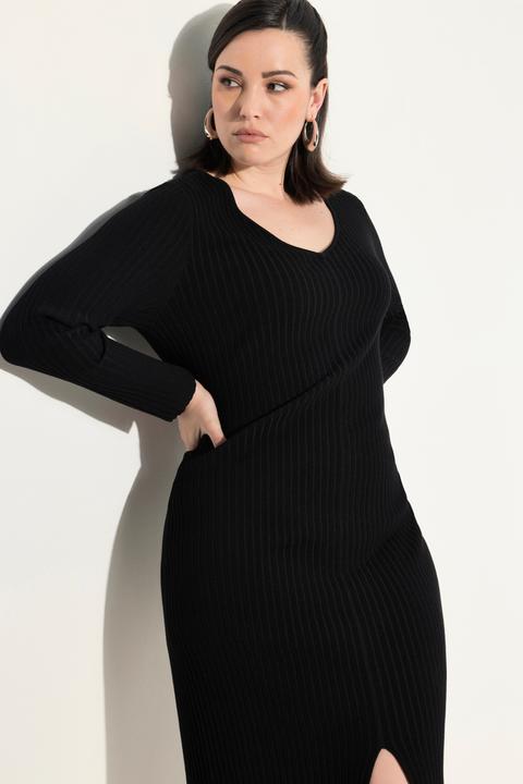 Actual product image Ulla Popken Long Sleeve V-Neck Ribbed Knit Dress (56)