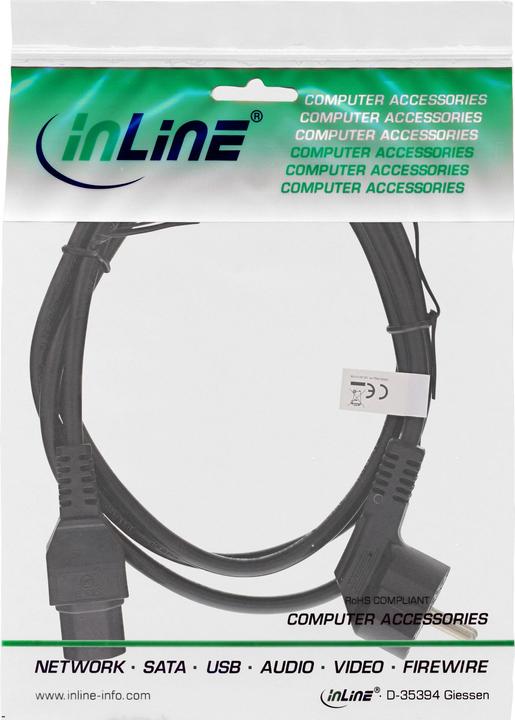 Produktbild InLine Netzkabel Schukostecker gewinkelt auf Warmgeraetestecker C15 schwarz 1m (1 m)
