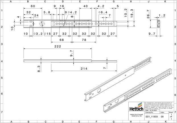Image du produit Hettich Schubladenschiene Teilauszug 225-350 mm verzinkt 9136636 2 Stück